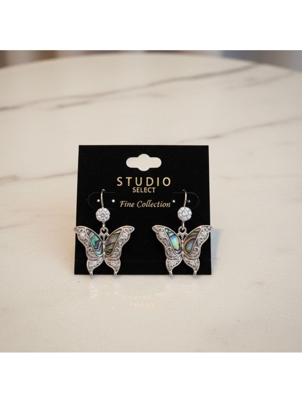 Studio Select Butterfly Drop Earrings Silver Tone Iridescent